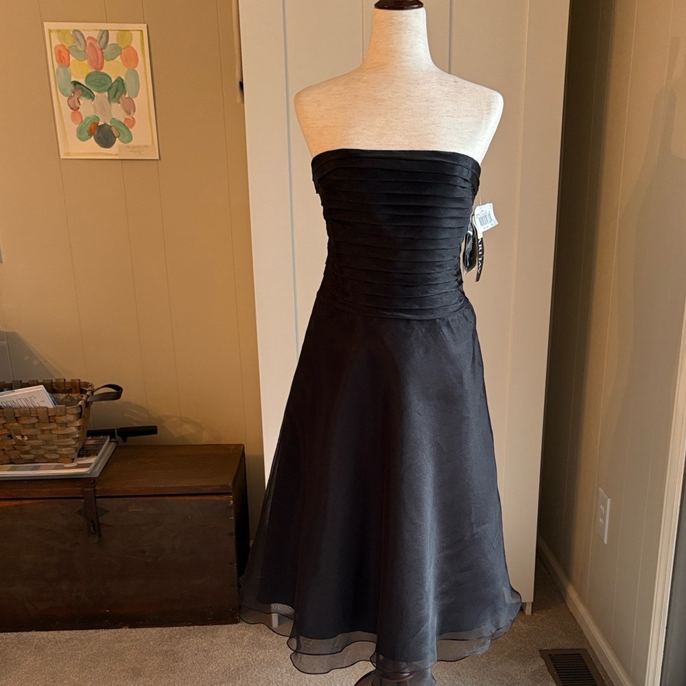 Bari Jay  Black Strapless Taffeta Dress w/ Optional Straps NWT! Sz 6